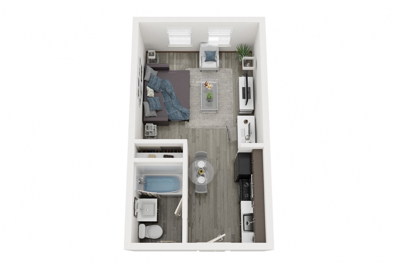 Floor plan for studio, 1 bath, 335 sqft